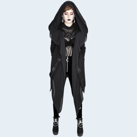 Restyle  Fortune Teller Black Hoodie with Veil, XS, Gothic Winter Coat - Picture 4 of 11